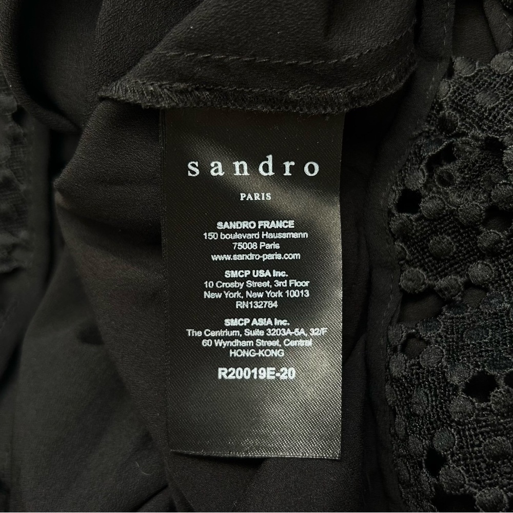 Sandro Jannie Lace A-Line Mini Dress Black Cap Flutter Sleeve Mini Size 38 - Picture 14 of 16